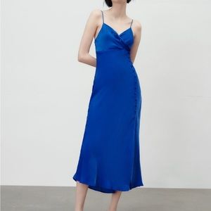 Zara satin dress in cobalt blue